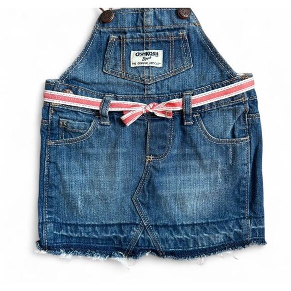 Osh Josh B’Gosh Baby Girl Denim Overall Denim Skirt Dress With Pink Tie 6 Months - Picture 2 of 6